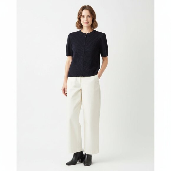 St John Black Santana Knit Short Sleeve Zip Sweater Top 6 - Picture 7 of 7